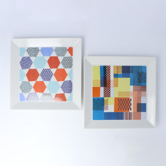 <九谷焼>ハレクタニ 角プレートセット【北野陶寿堂】