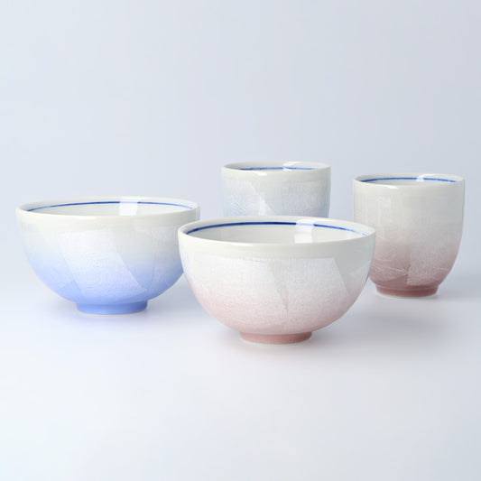 <九谷焼>夫婦茶碗・湯呑セット【北野陶寿堂】